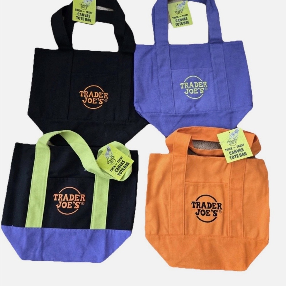 Trader Joe's Canvas Tote Bag Set - Black, Purple, Orange